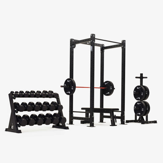 Nike Squat Cage / Black/White Dumbbells + Plates / 15 kg Orange SWOOSH