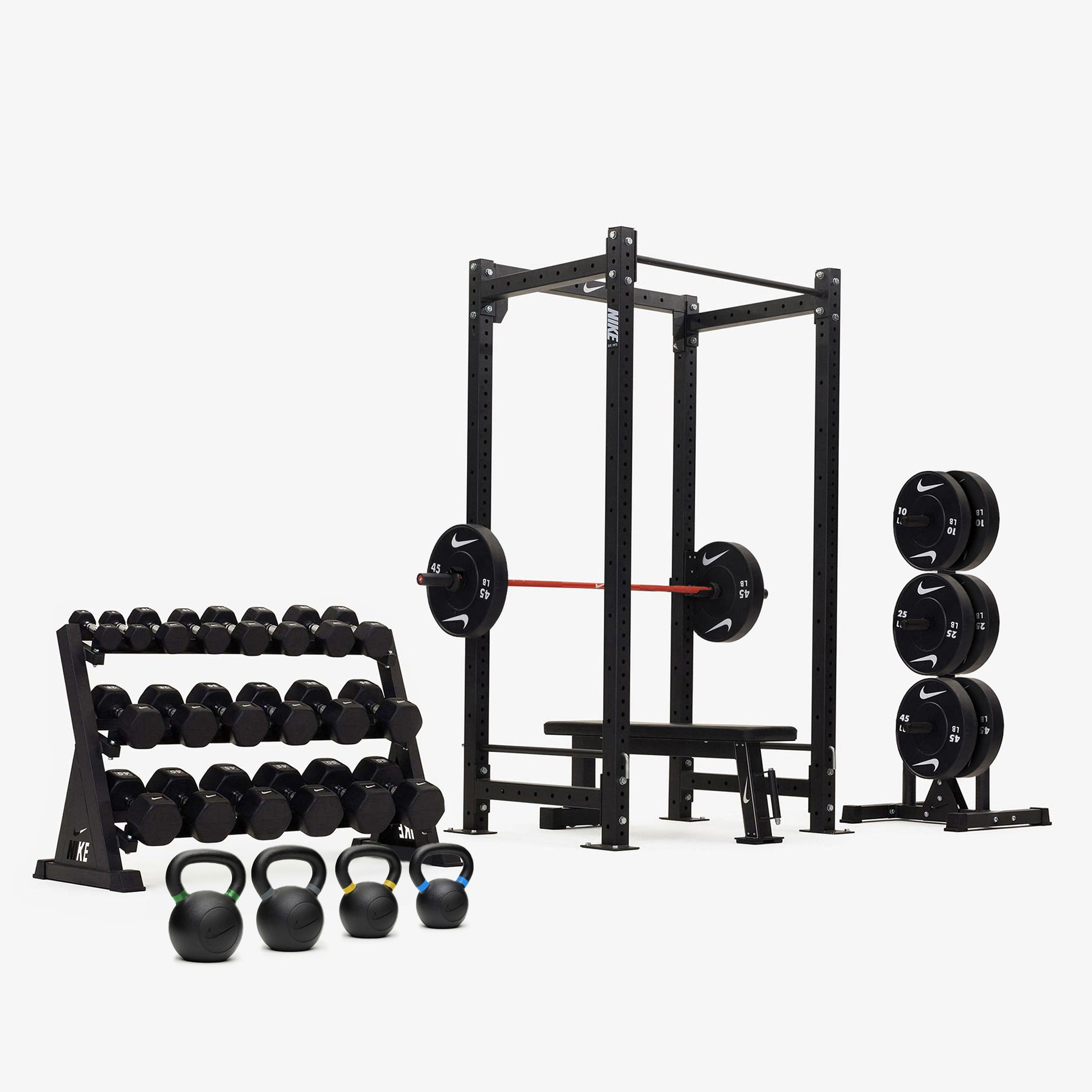 Nike Squat Cage / Black/White Dumbbells + Plates / 20 kg Orange SWOOSH