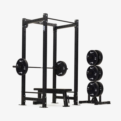 Nike Squat Cage / Black Bumper Plates / 20 kg Nike Strength Shield - Black ("Just Do It")