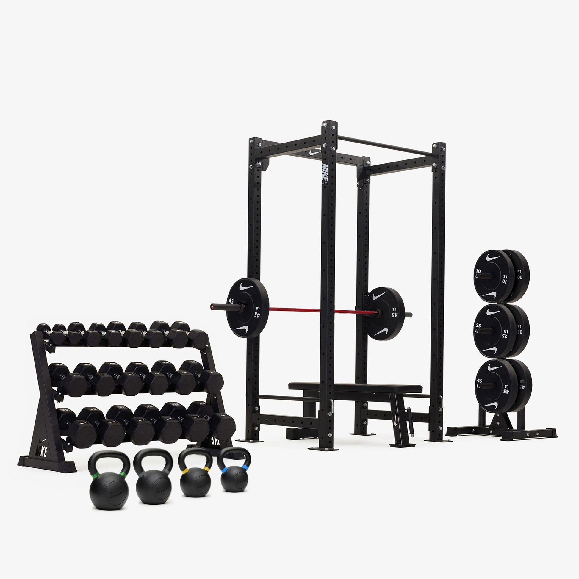 Nike Squat Cage / Black/White Dumbbells + Plates / 20 kg Red SWOOSH