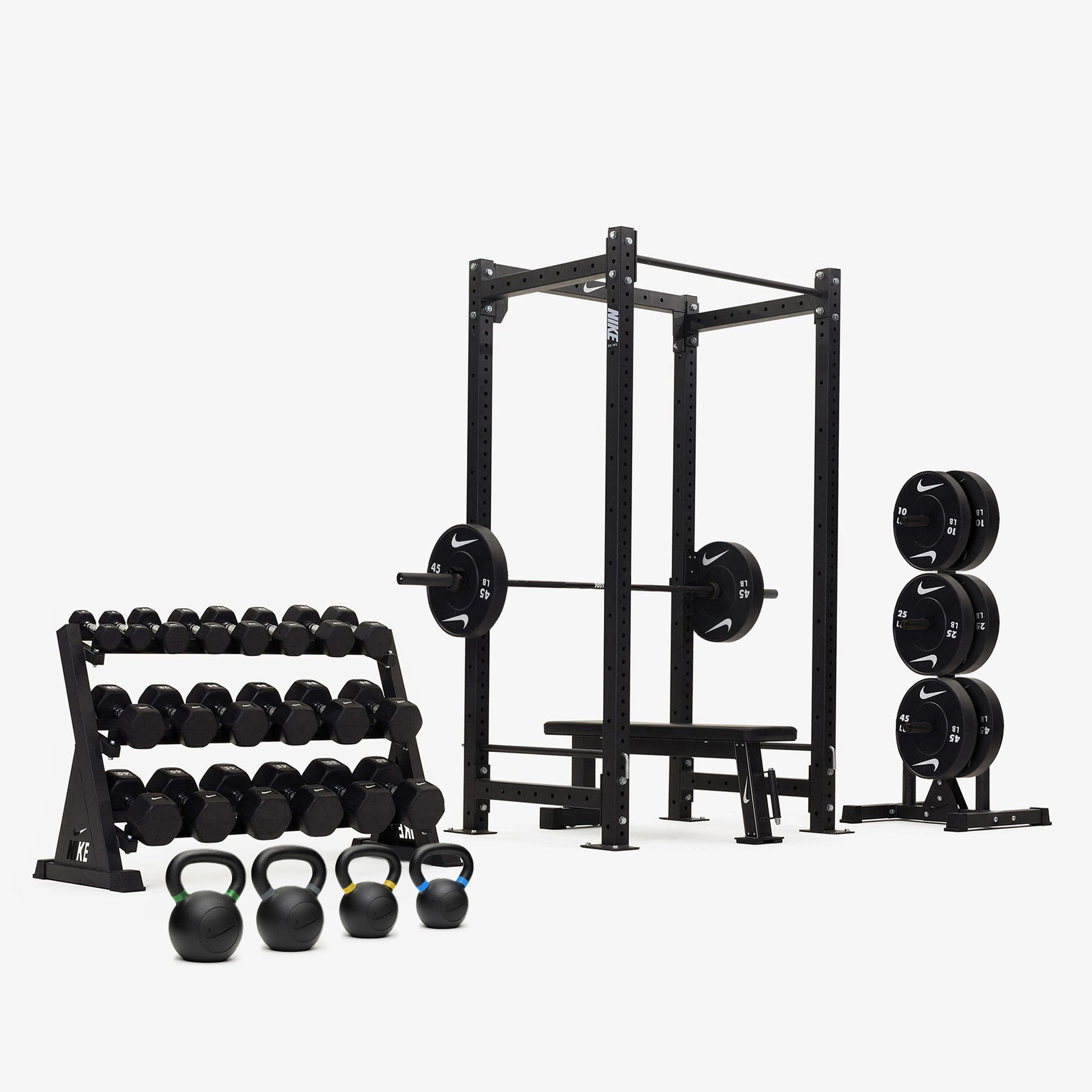 Nike Squat Cage / Black/White Dumbbells + Plates / 20 kg Black ("Just Do It")