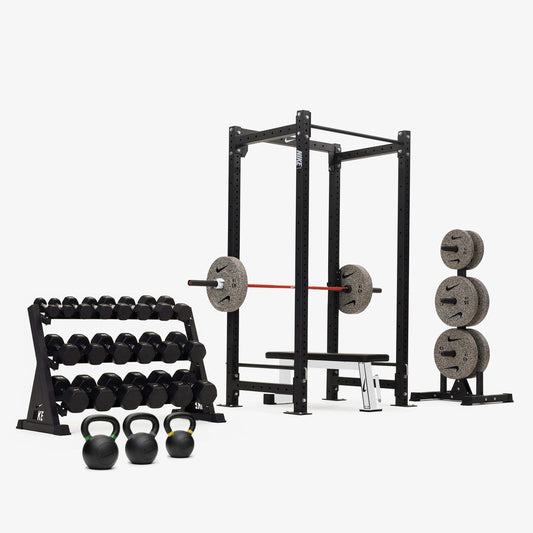Nike Squat Cage / Black/White Dumbbells + Nike Grind Plates / 15 kg Orange SWOOSH