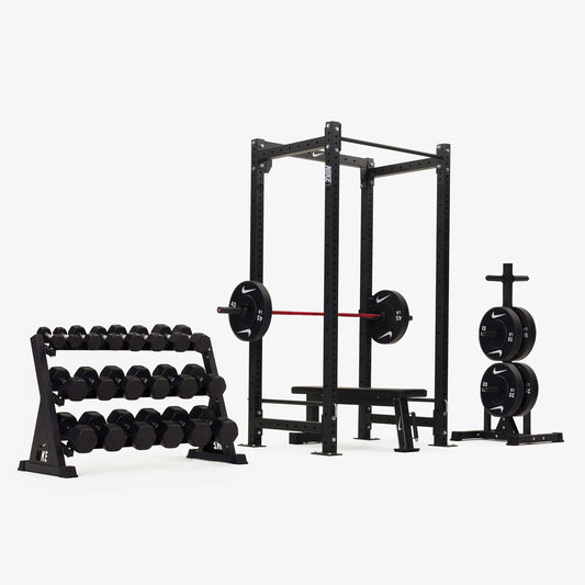 Nike Squat Cage / Black/Black Dumbbells + Black/White Plates / 20 kg Red SWOOSH