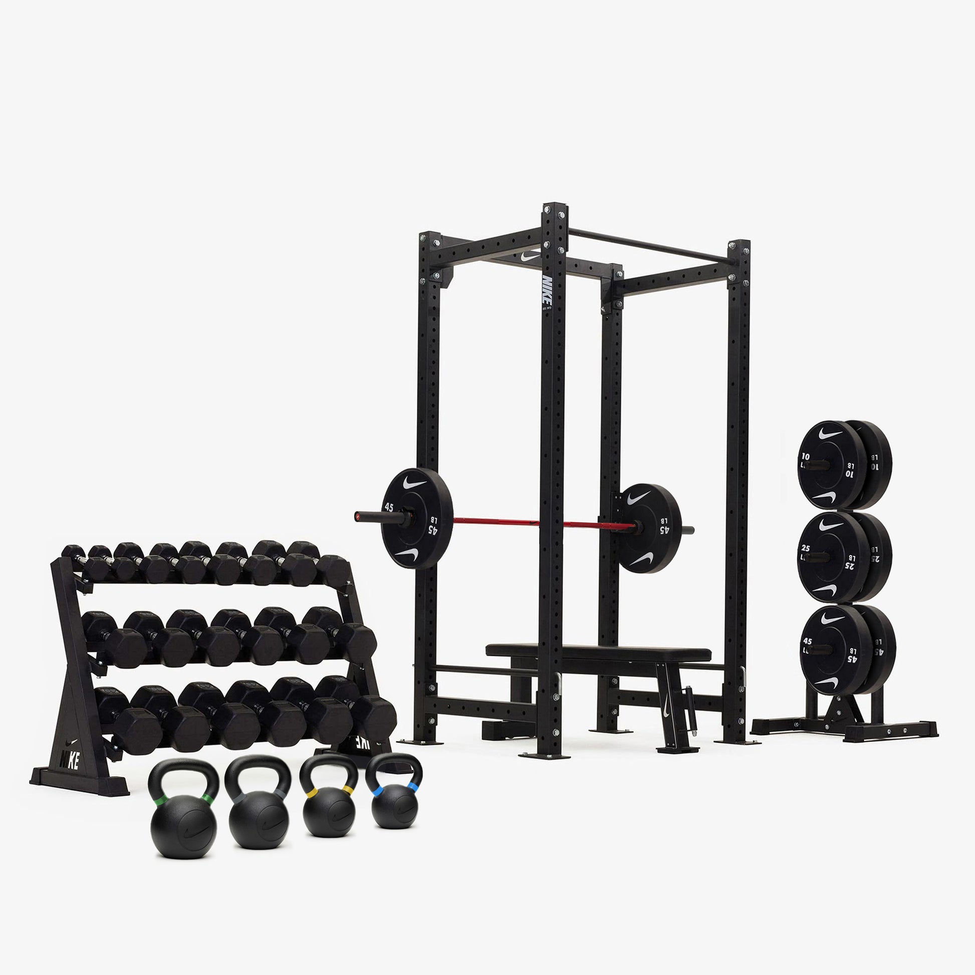 Nike Squat Cage / Black/Black Dumbbells + Black/White Plates / 20 kg Red SWOOSH