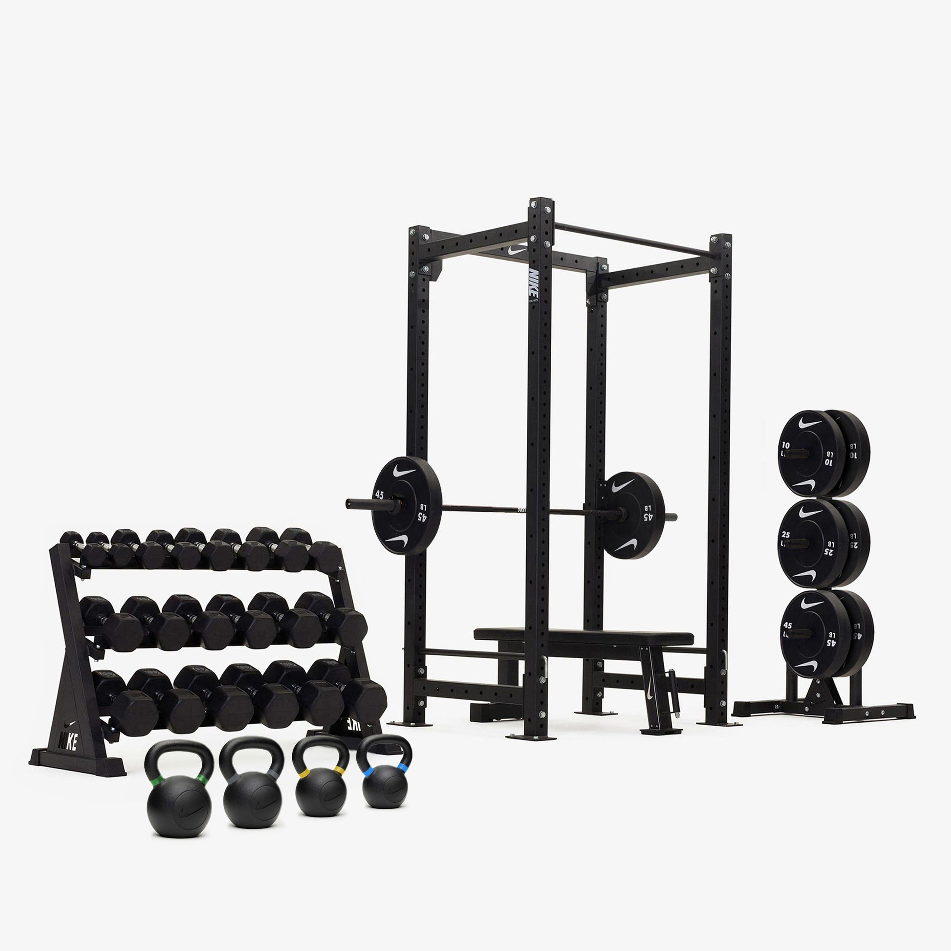 Nike Squat Cage / Black/Black Dumbbells + Black/White Plates / 20 kg Black ("Just Do It")