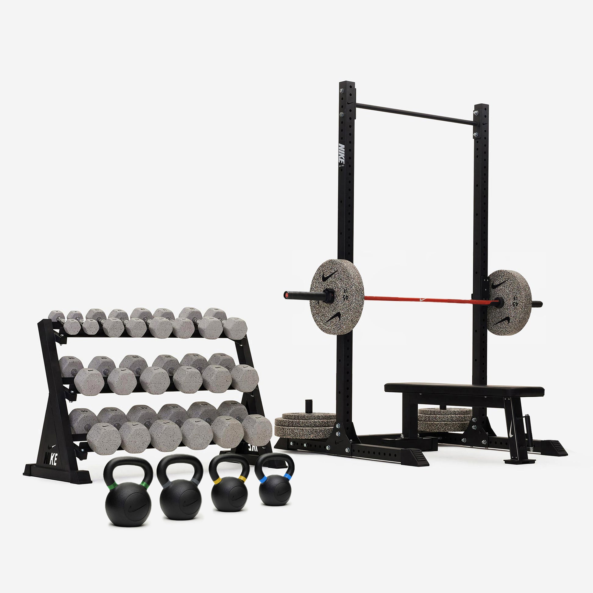 Nike Squat Rack / Nike Grind Dumbbells + Plates / 20 kg Orange SWOOSH