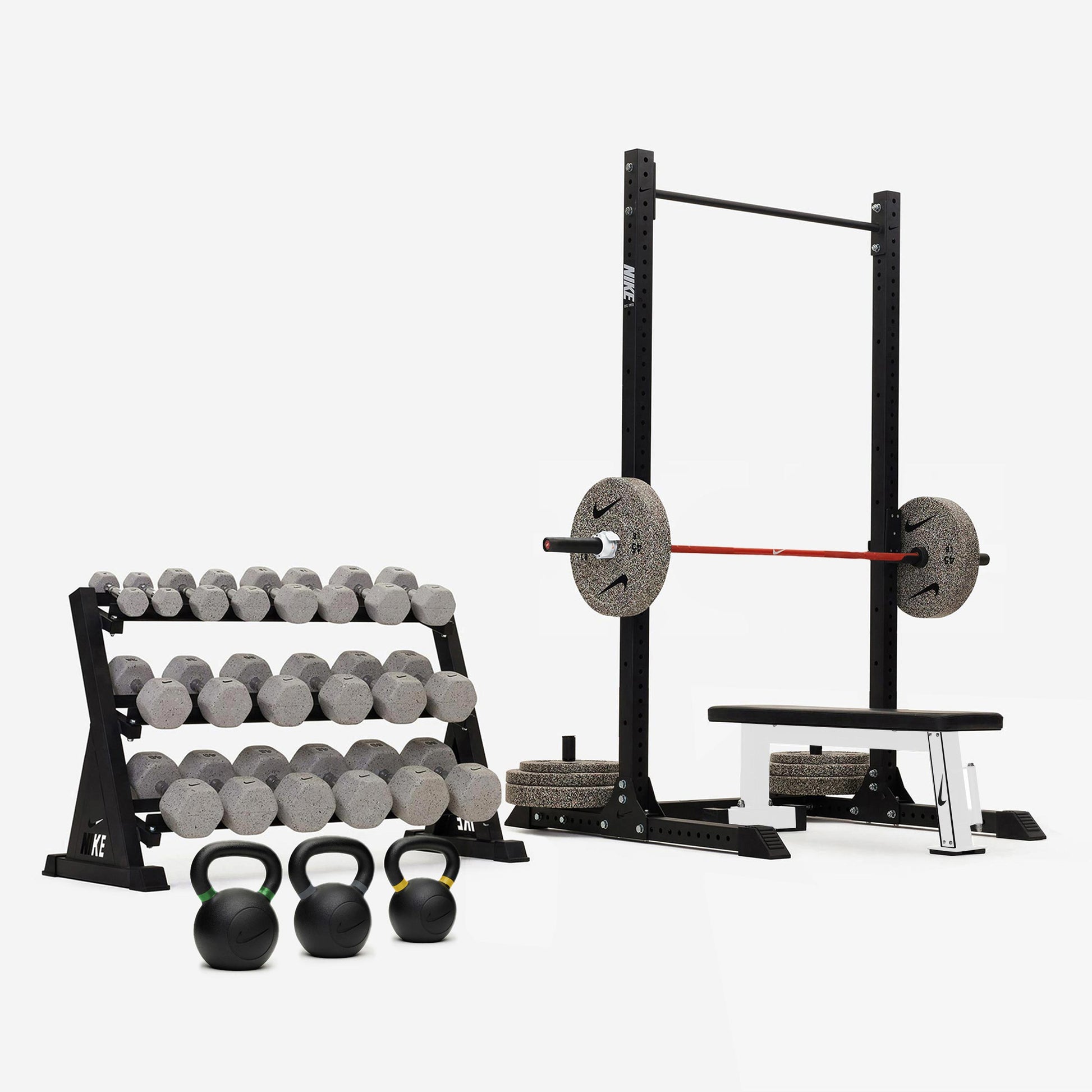 Nike Squat Rack / Nike Grind Dumbbells + Plates / 20 kg Orange SWOOSH