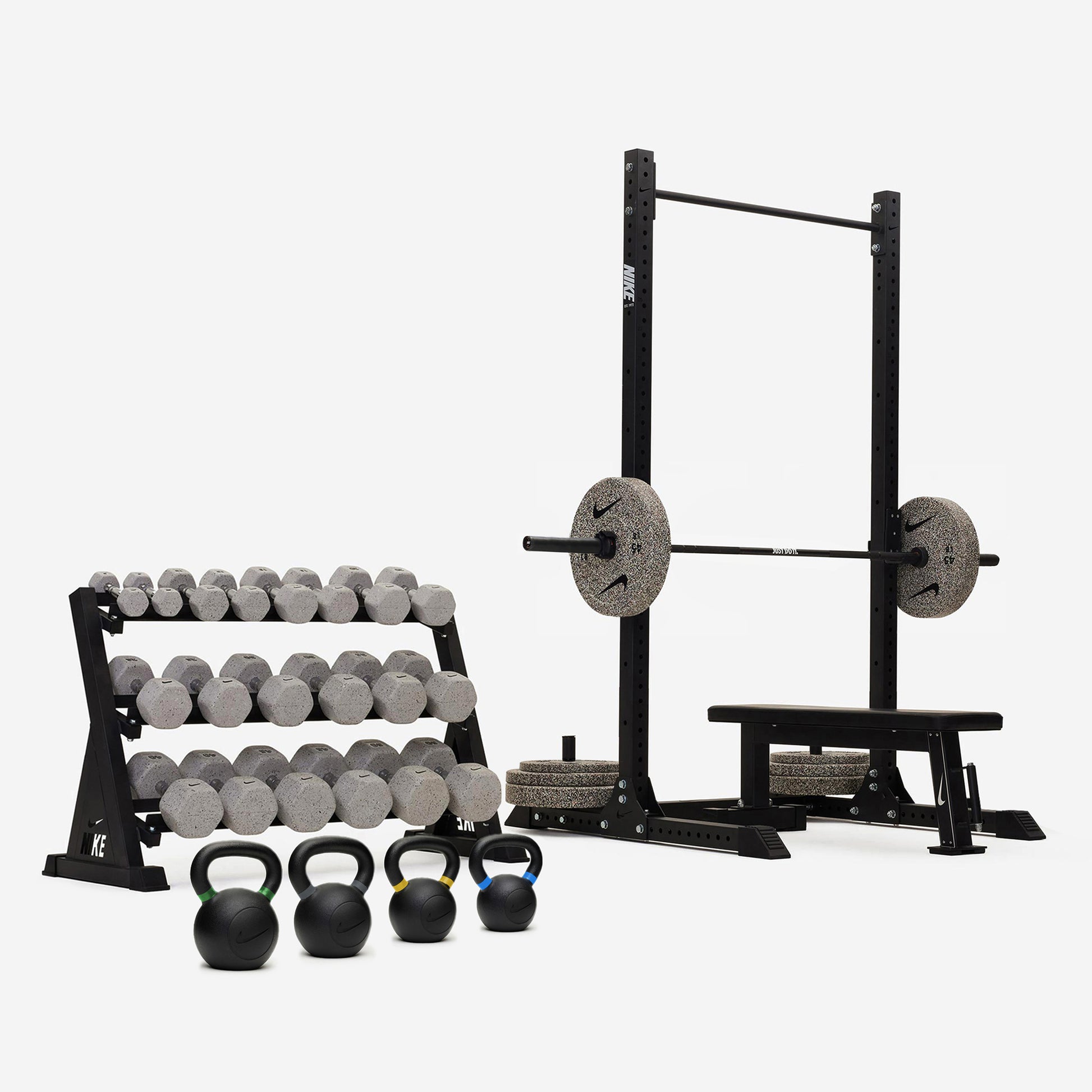 Nike Squat Rack / Nike Grind Dumbbells + Plates / 20 kg Black ("Just Do It")