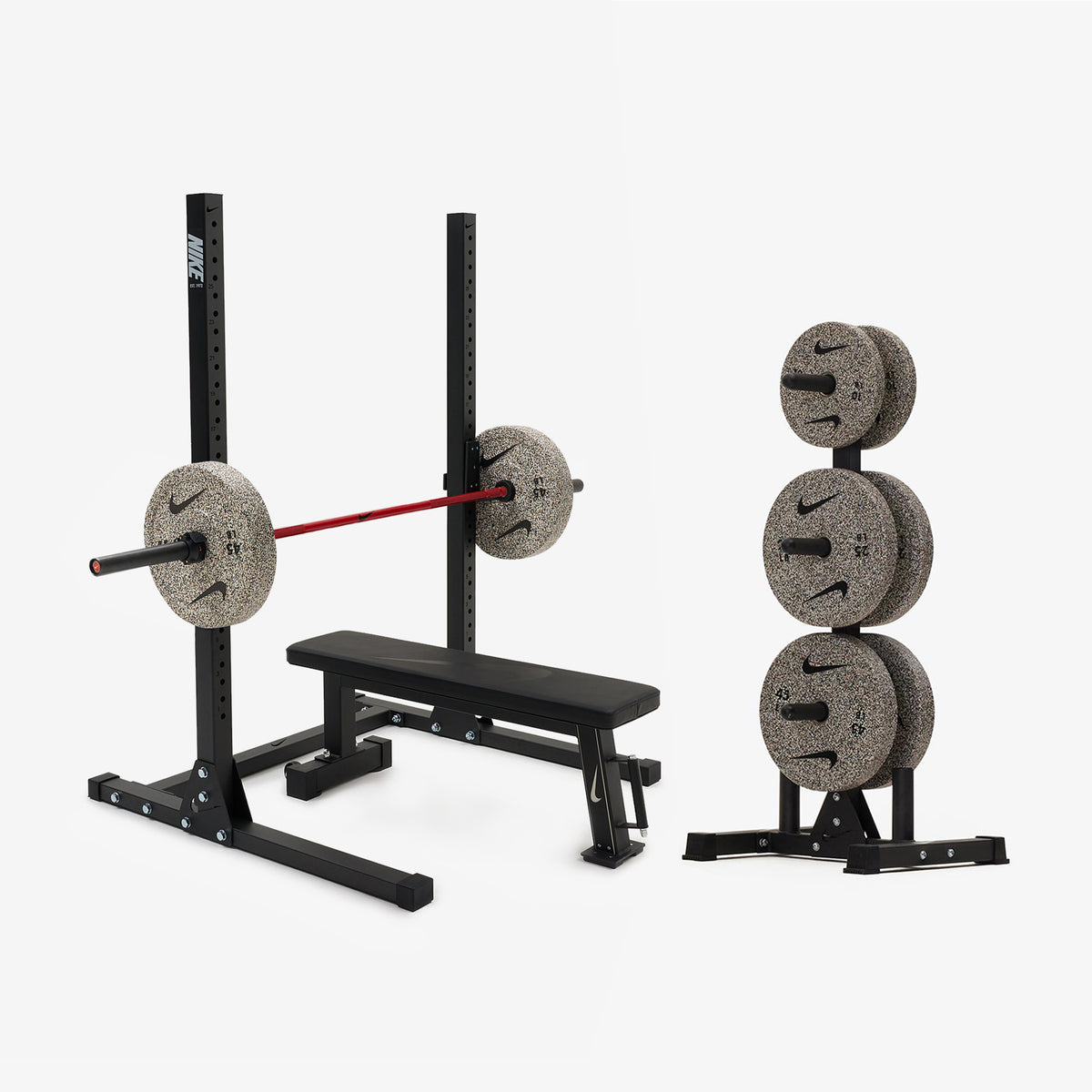 Nike Squat Stand / Nike Grind Bumper Plates / 20 kg Nike Strength Shield - Red SWOOSH