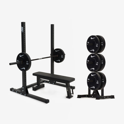 Nike Squat Stand / Black Bumper Plates / 20 kg Nike Strength Shield - Black ("Just Do It")
