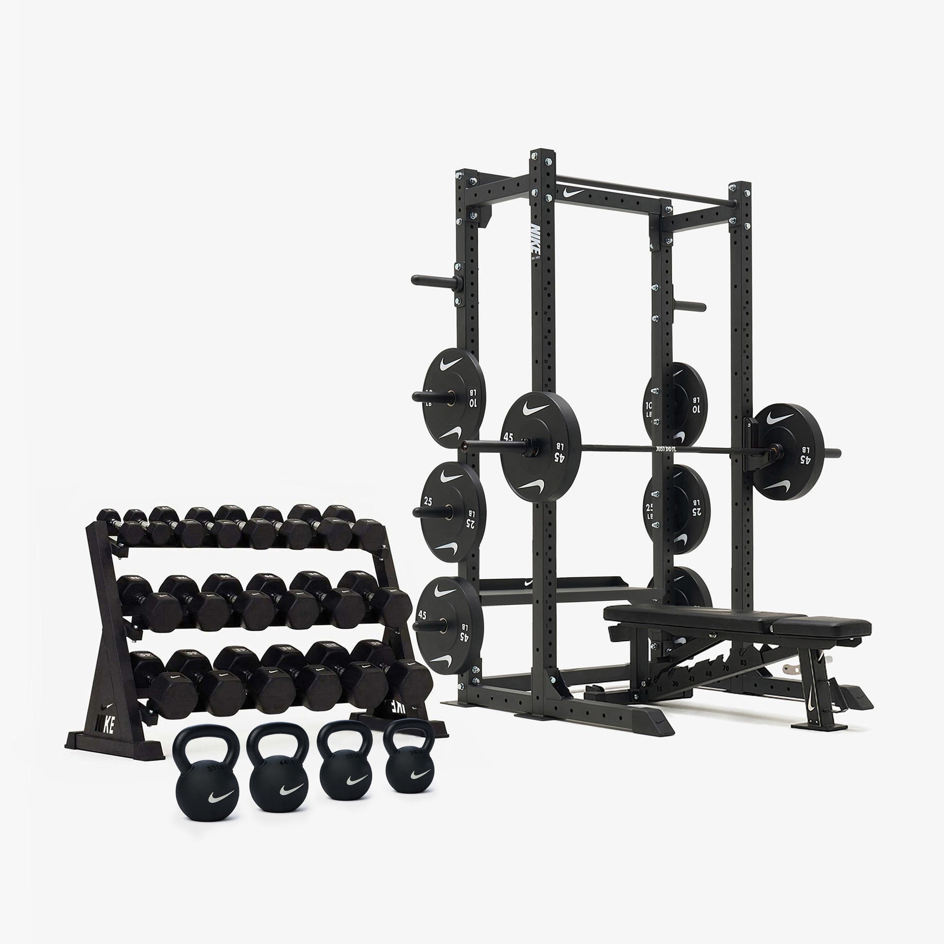 Nike Half Rack / Black/White Dumbbells + Plates / 20 kg Black ("Just Do It")