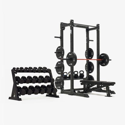 Nike Half Rack / Black/Black Dumbbells + Black/White Plates / 15 kg Orange SWOOSH