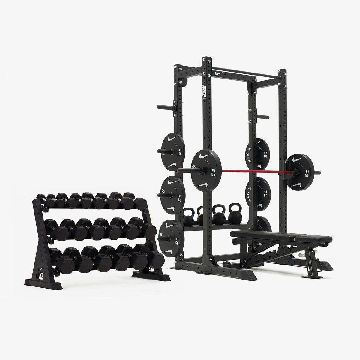 Nike Half Rack / Black/Black Dumbbells + Black/White Plates / 20 kg Red SWOOSH