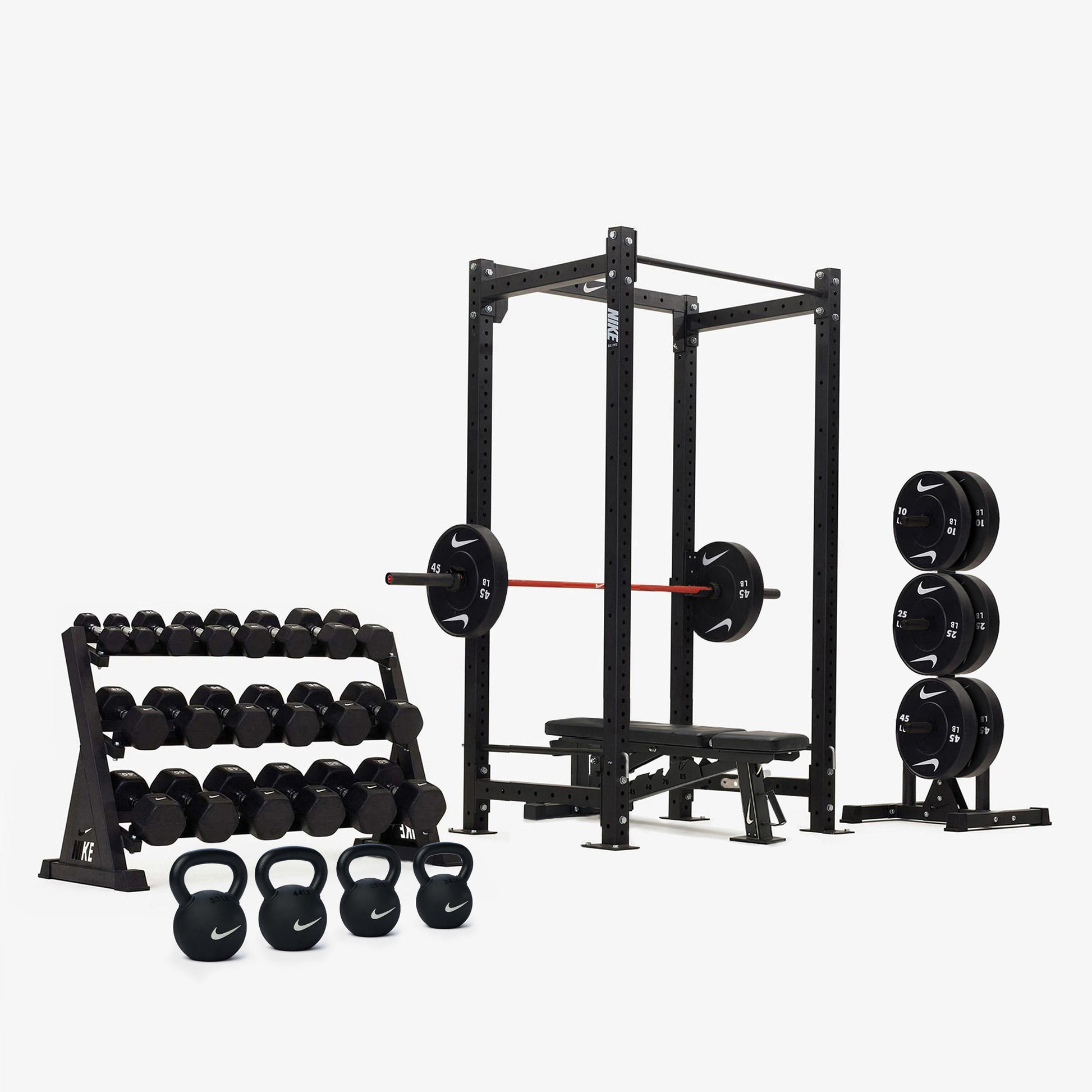 Nike Squat Cage / Black/White Dumbbells + Plates / 15 kg Orange SWOOSH