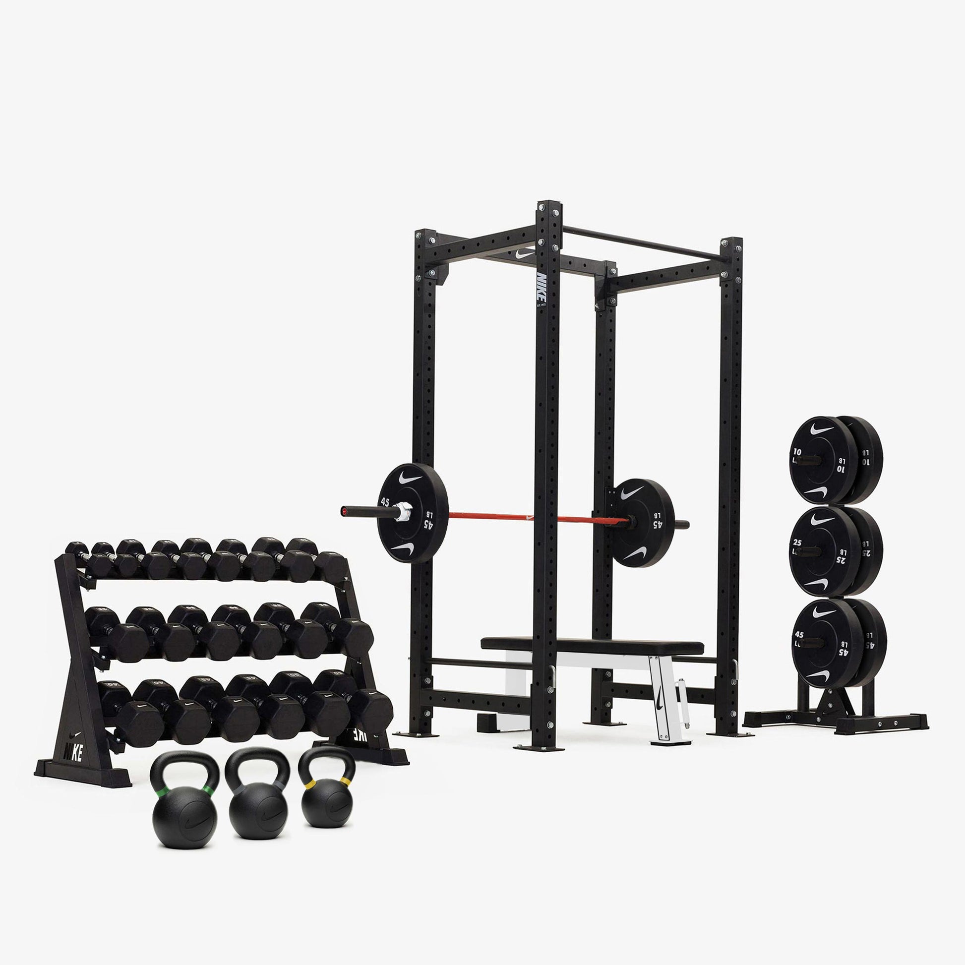 Nike Squat Cage / Black/White Dumbbells + Plates / 15 kg Orange SWOOSH