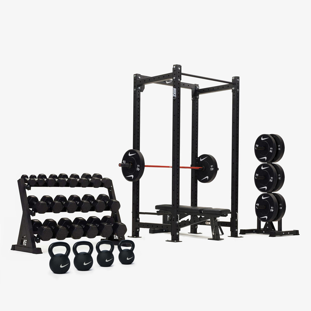 Nike Squat Cage / Black/White Dumbbells + Plates / 20 kg Orange SWOOSH