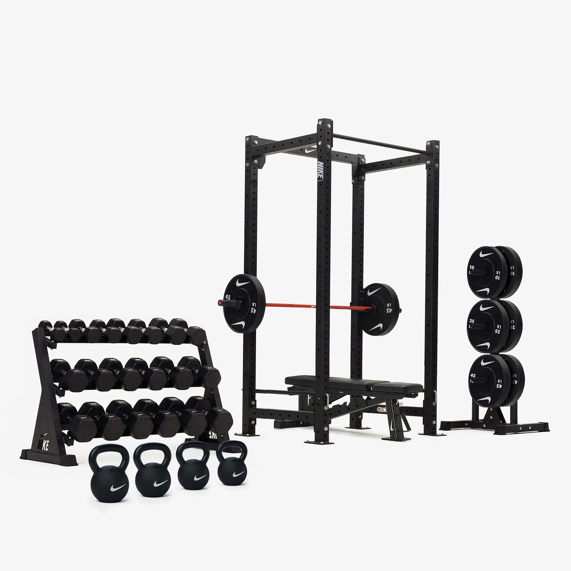 Nike Squat Cage / Black/White Dumbbells + Plates / 20 kg Orange SWOOSH