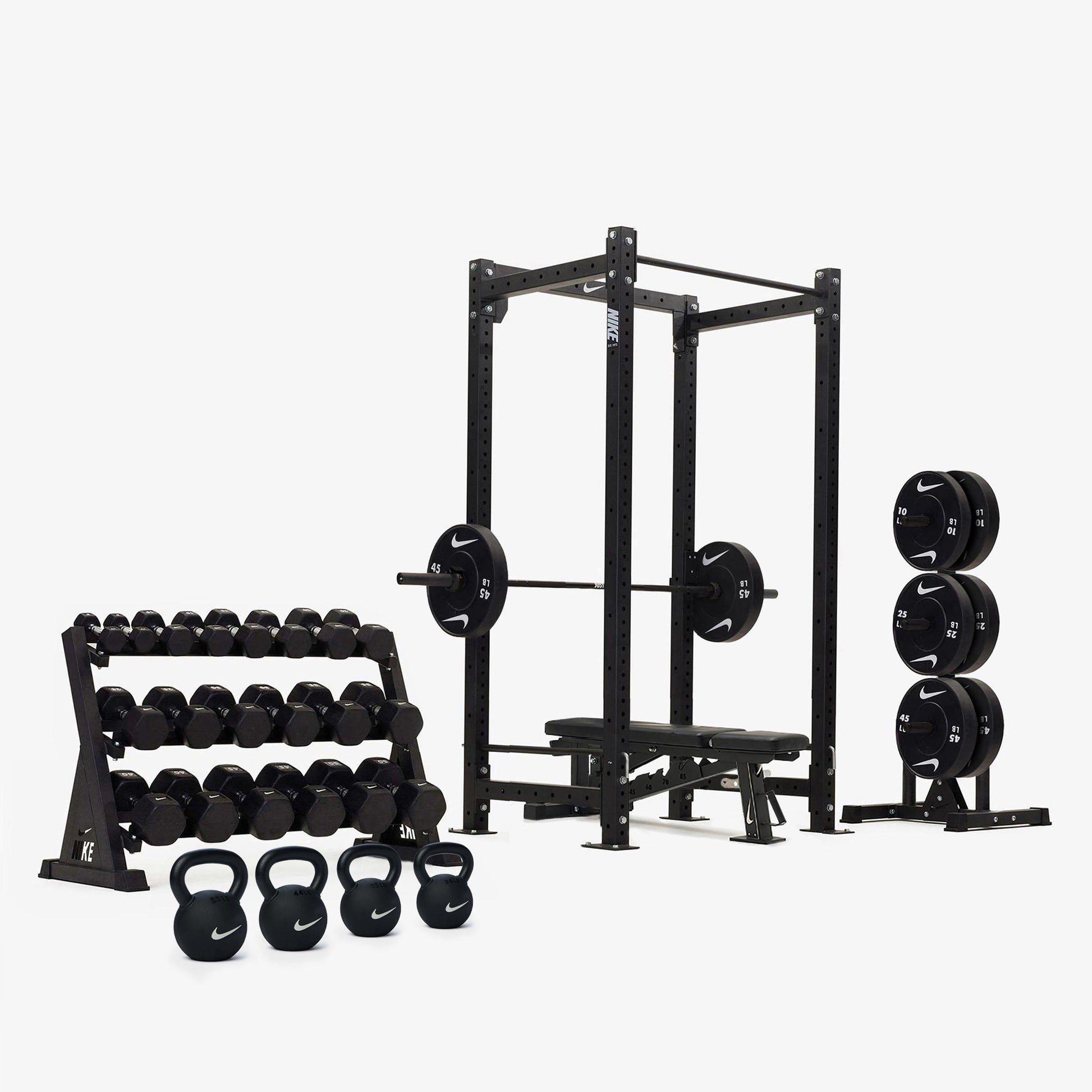 Nike Squat Cage / Black/White Dumbbells + Plates / 20 kg Black ("Just Do It")