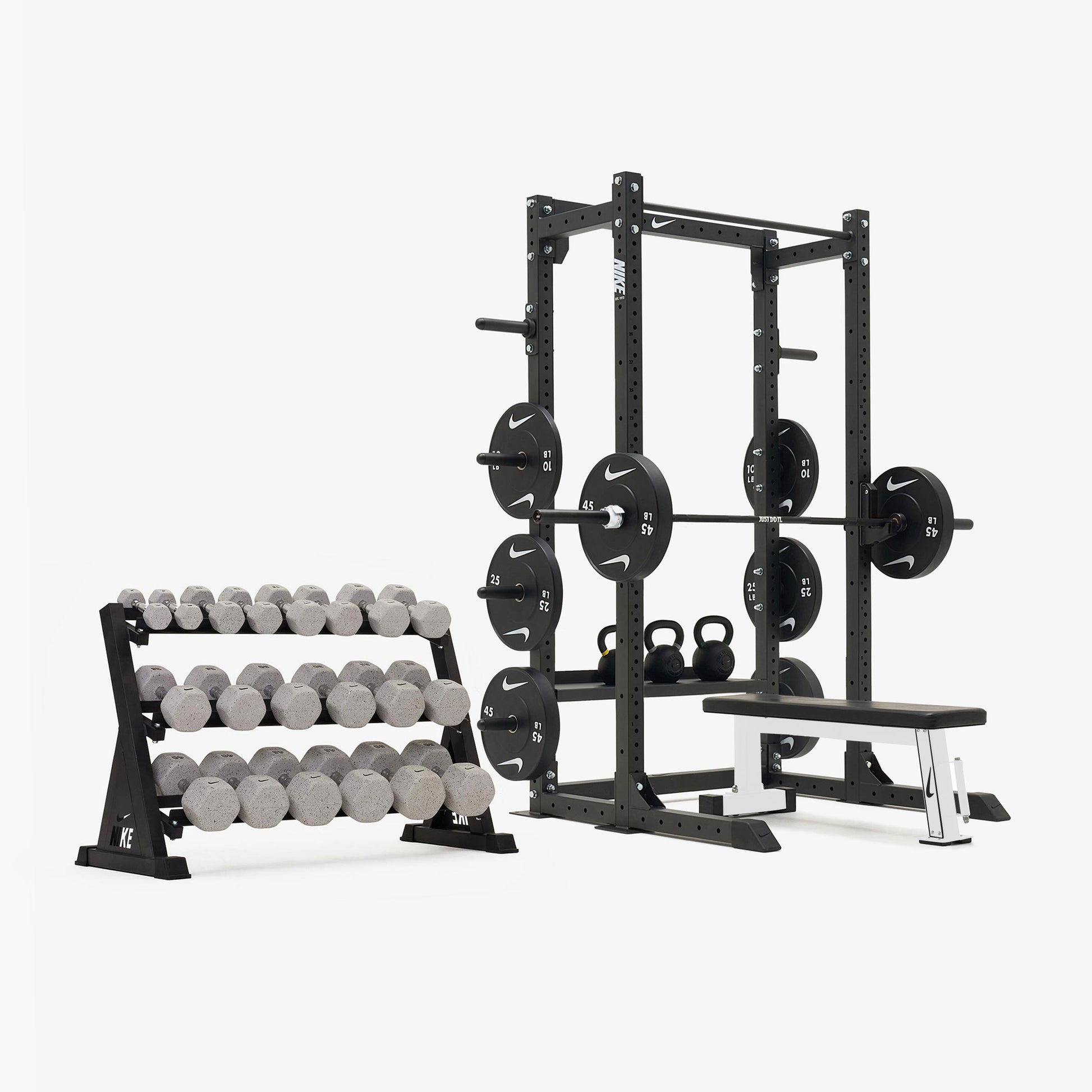 Nike Half Rack / Nike Grind Dumbbells + Black/White Plates / 20 kg Black ("Just Do It")
