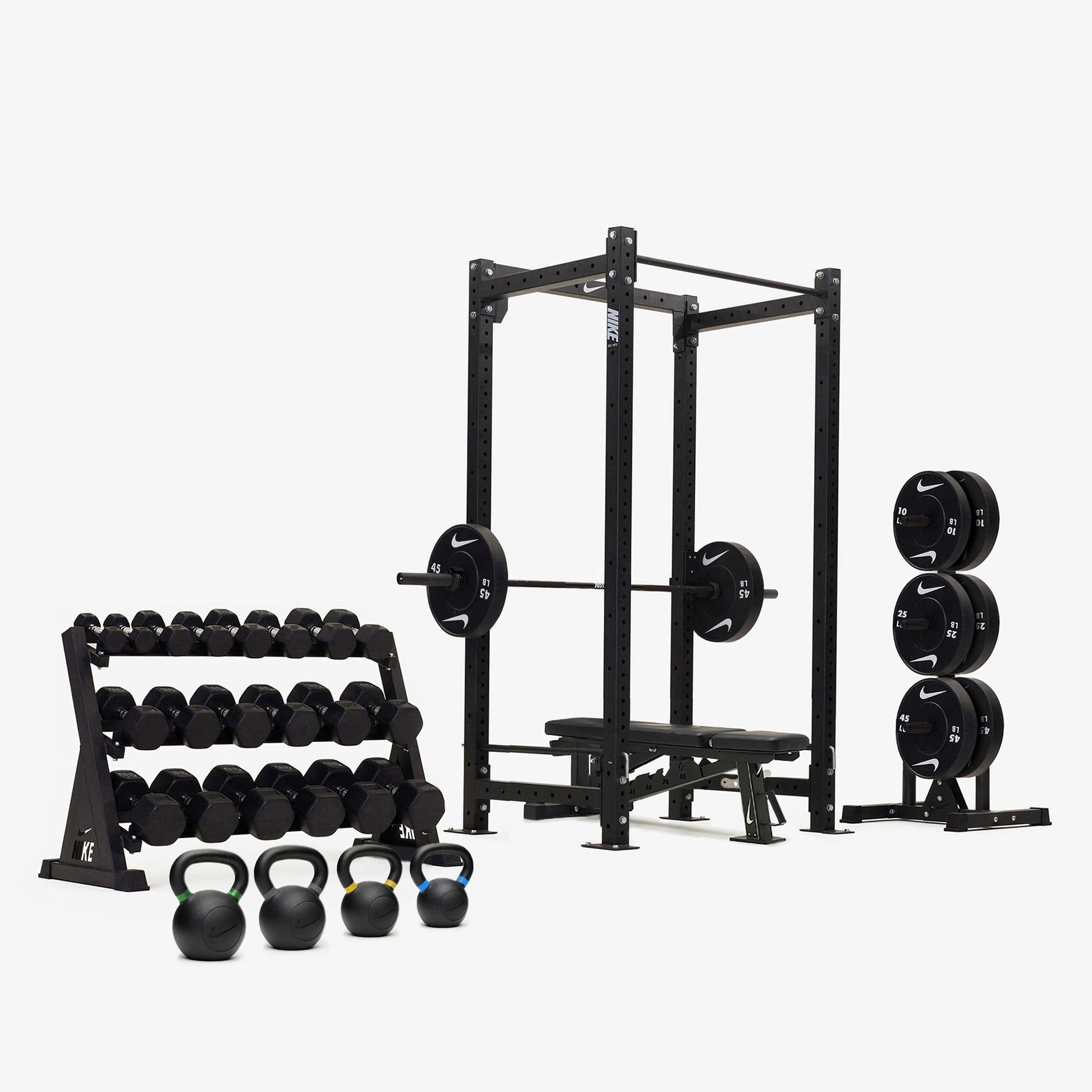 Nike Squat Cage / Black/Black Dumbbells + Black/White Plates / 20 kg Black ("Just Do It")