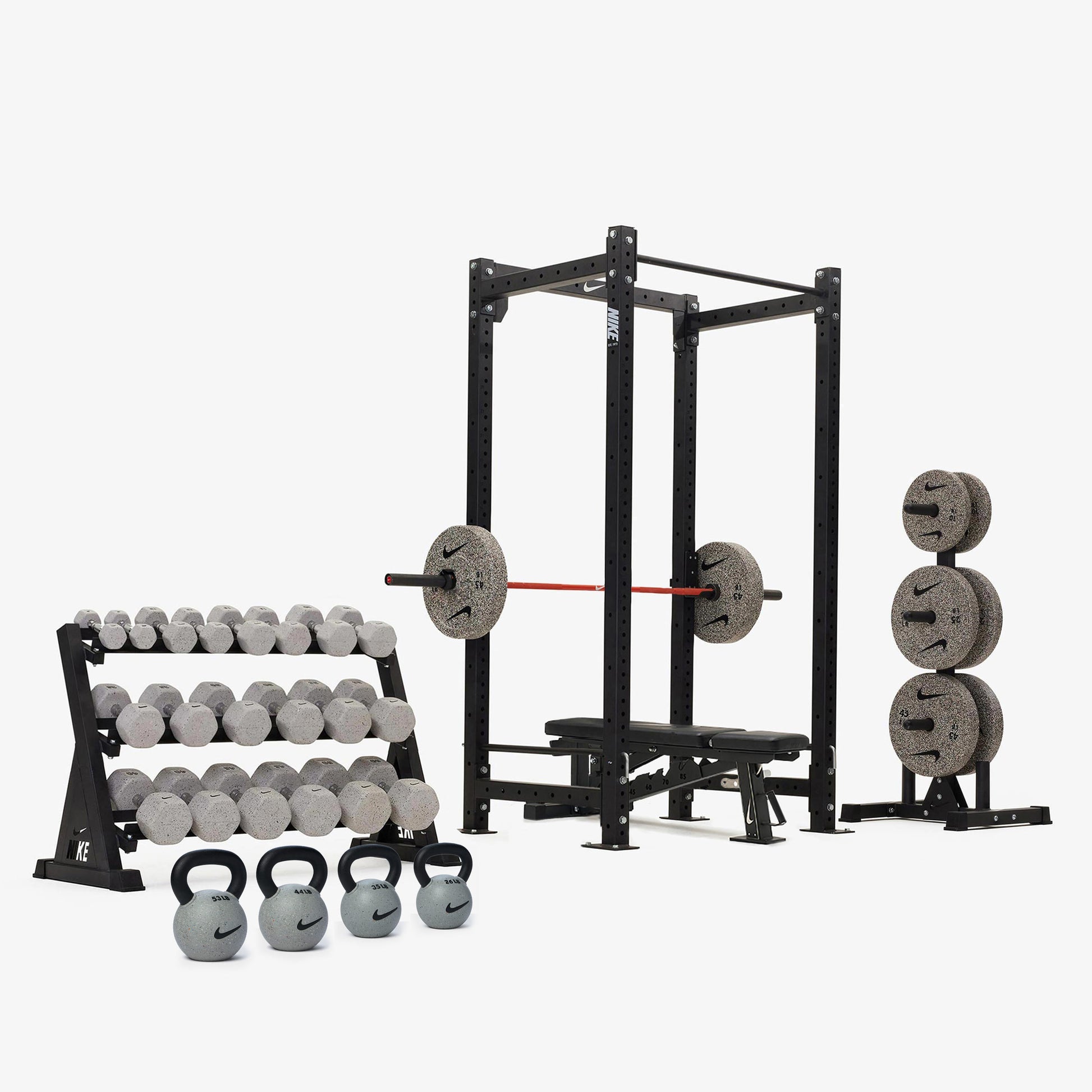 Nike Squat Cage / Nike Grind Dumbbells + Plates / 20 kg Orange SWOOSH