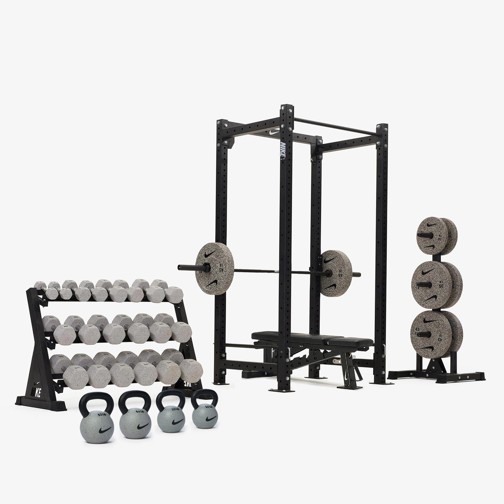 Nike Squat Cage / Nike Grind Dumbbells + Plates / 20 kg Black ("Just Do It")