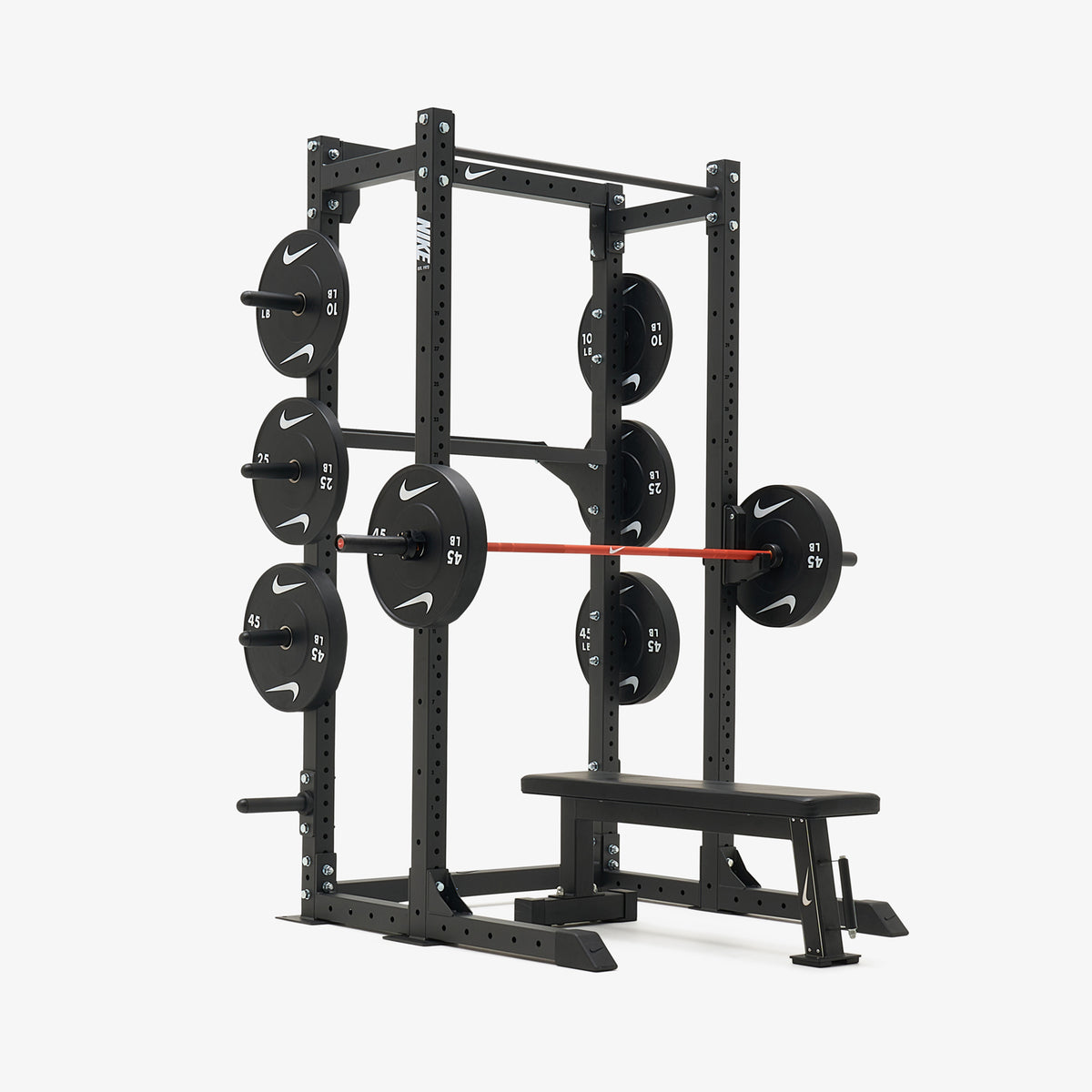 Nike Half Rack / Black Bumper Plates / 20 kg Nike Strength Shield - Orange SWOOSH