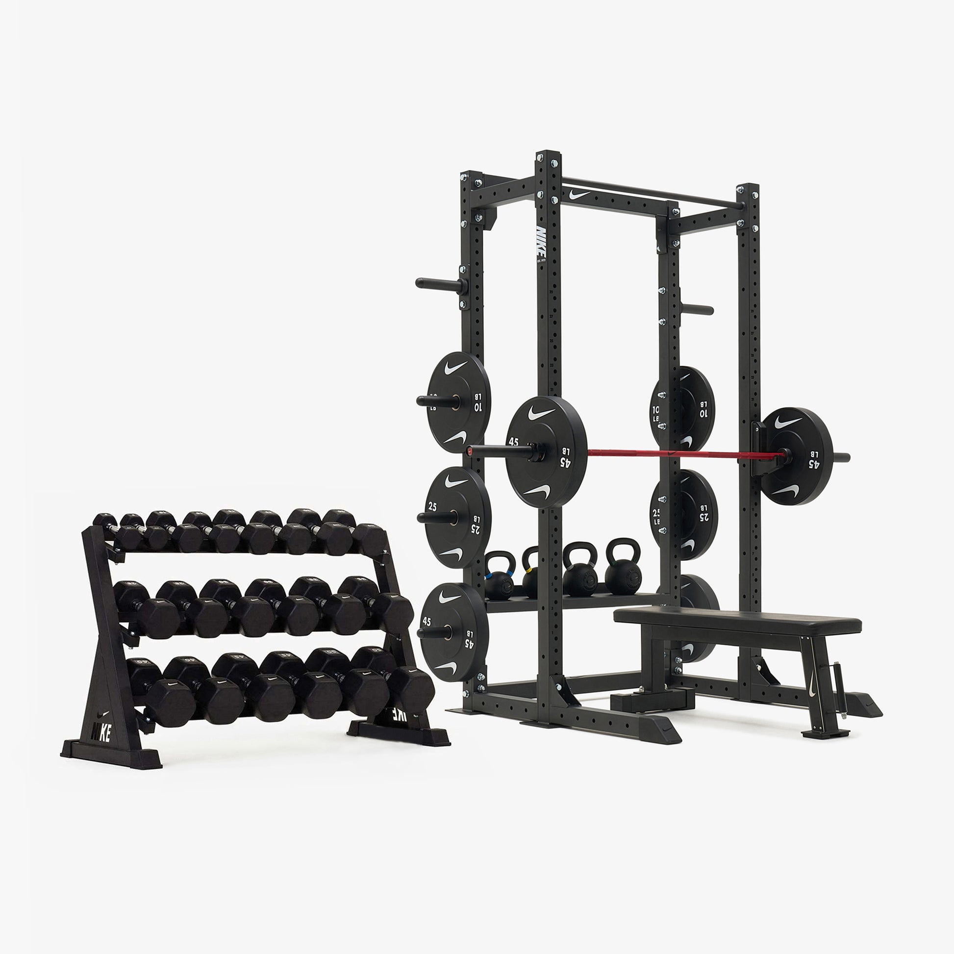 Nike Half Rack / Black/White Dumbbells + Plates / 20 kg Red SWOOSH