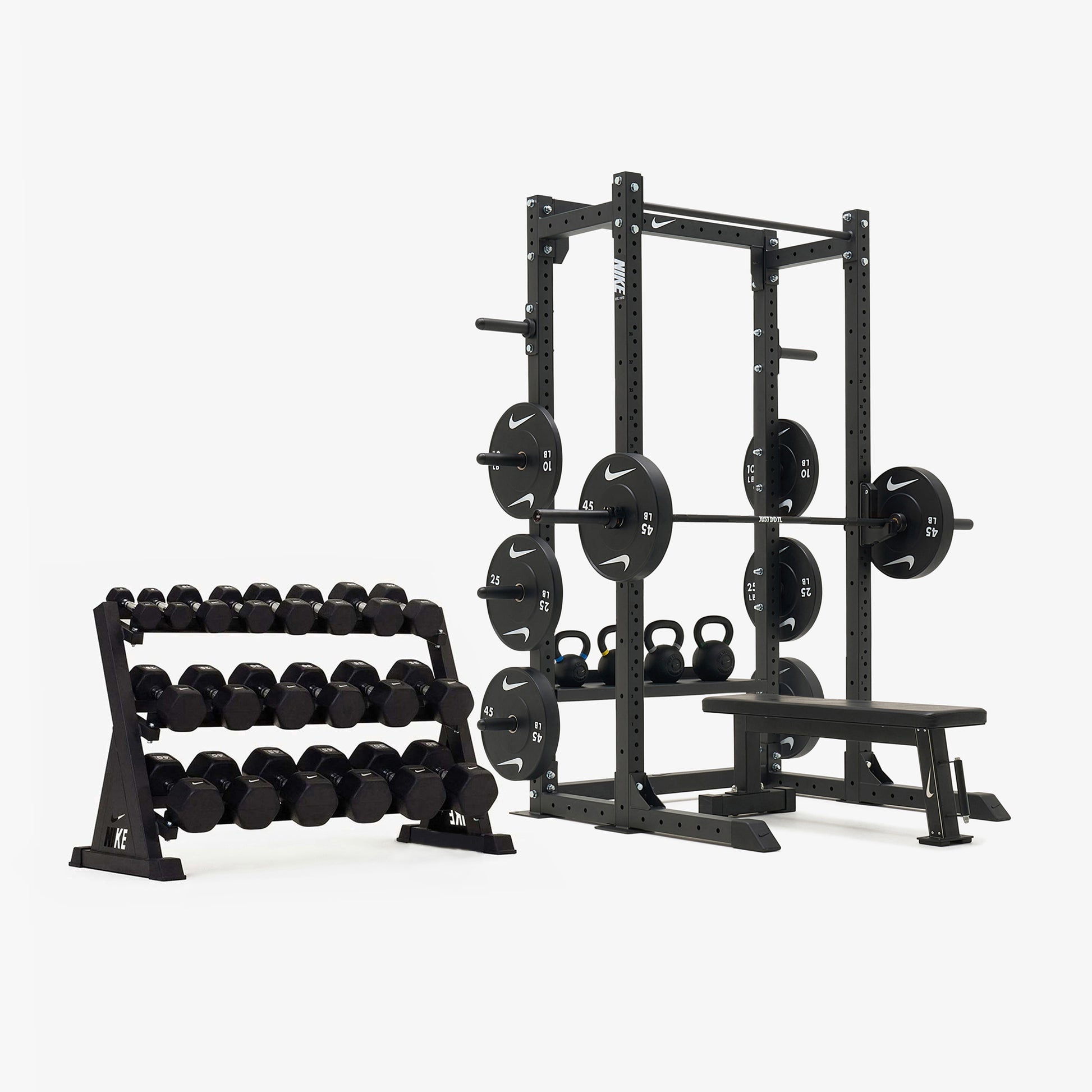 Nike Half Rack / Black/White Dumbbells + Plates / 20 kg Black ("Just Do It")