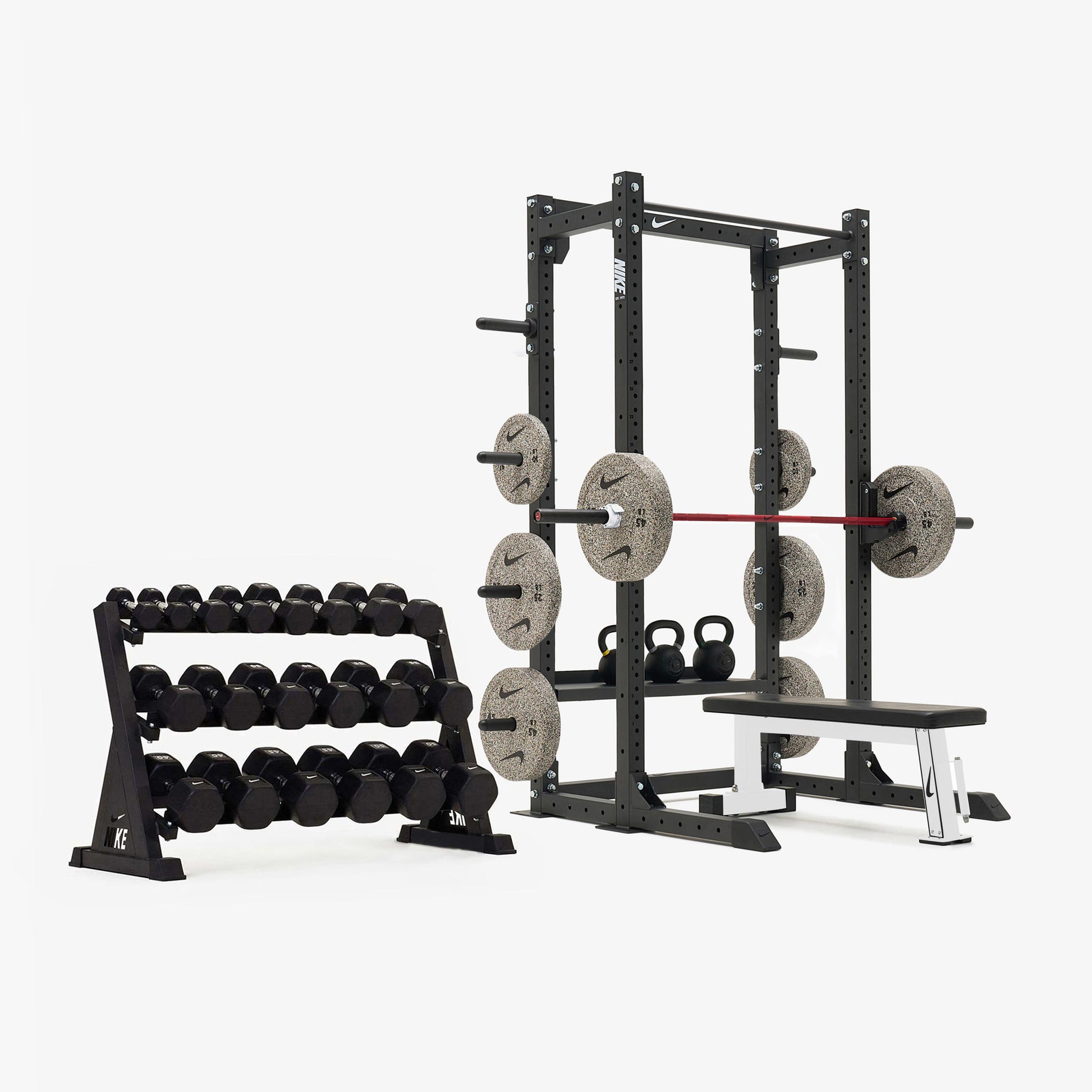 Nike Half Rack / Black/White Dumbbells + Nike Grind Plates / 20 kg Red SWOOSH