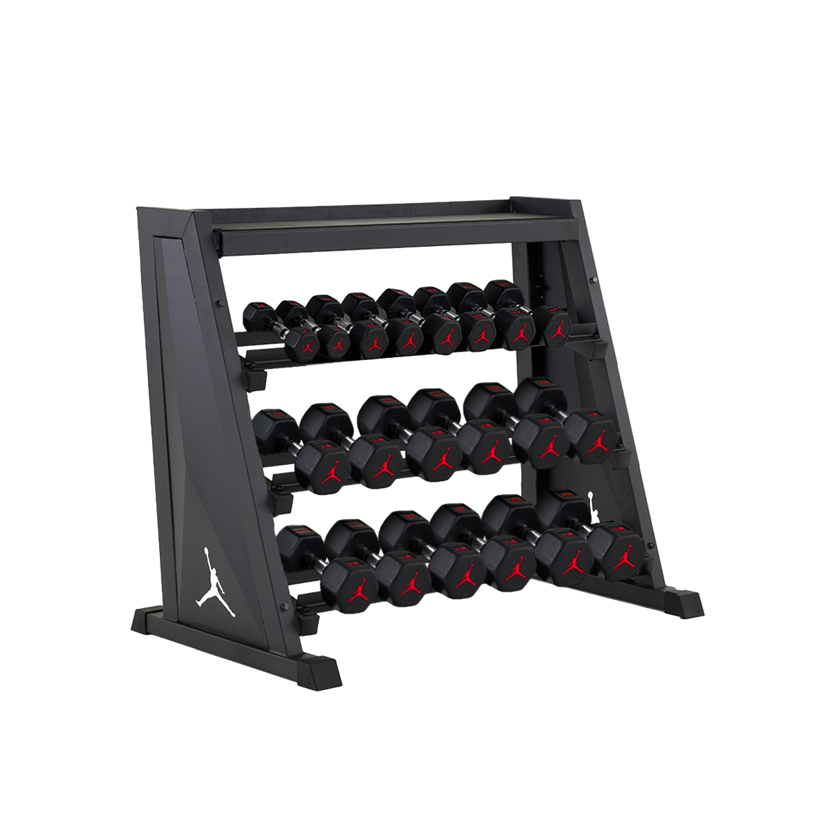 Jordan Strength Kettlebell & Dumbbell Rack Set: 4-Tier Rack with 5-30 lb dumbbells and no kettlebells | 5-30 lb / None