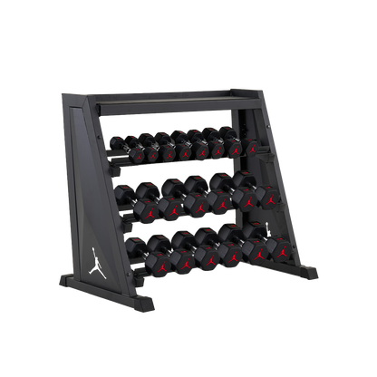 Jordan Strength Kettlebell & Dumbbell Rack Set: 4-Tier Rack with 5-30 lb dumbbells and no kettlebells | 5-30 lb / None