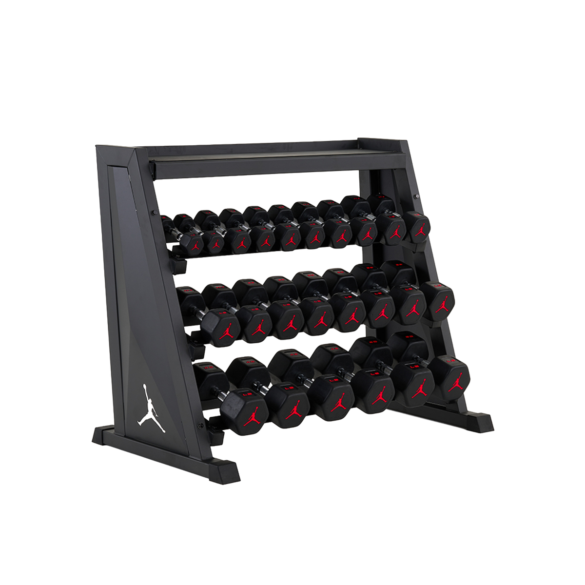 Jordan Strength Kettlebell & Dumbbell Rack Set: 4-Tier Rack with 5-50 lb dumbbells and no kettlebells | 5-50 lb / None