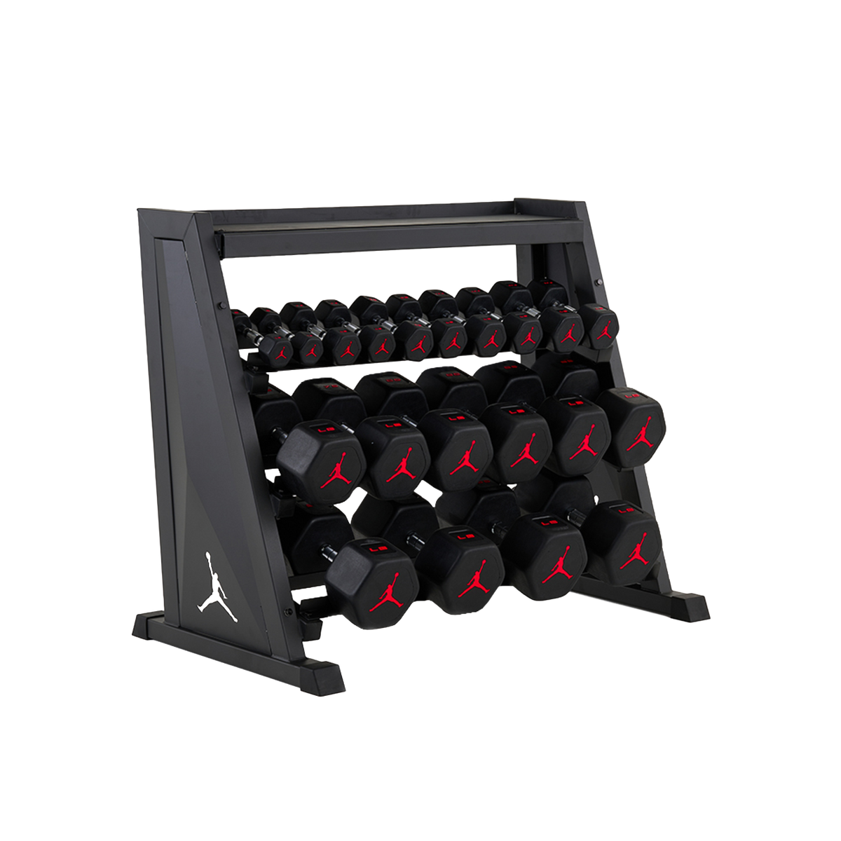 Jordan Strength Kettlebell & Dumbbell Rack Set: 4-Tier Rack with 5-70 lb dumbbells and no kettlebells | 5-70 lb / None