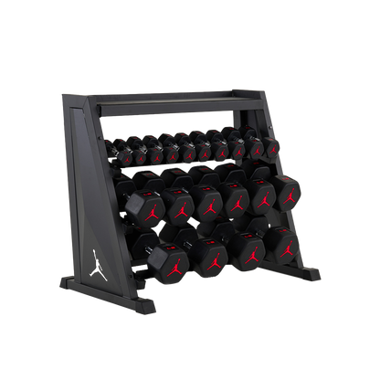 Jordan Strength Kettlebell & Dumbbell Rack Set: 4-Tier Rack with 5-70 lb dumbbells and no kettlebells | 5-70 lb / None
