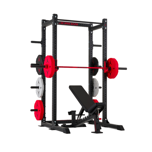Jordan Strength Takeoff Home Gym Setup: Half Rack, Adjustable Bench, Shield Barbell and bumper plates | ALL