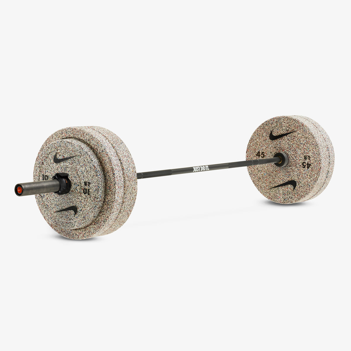 20 kg Nike Strength Shield - Black ("Just Do It") / Nike Grind Bumper Plates / Black/Orange