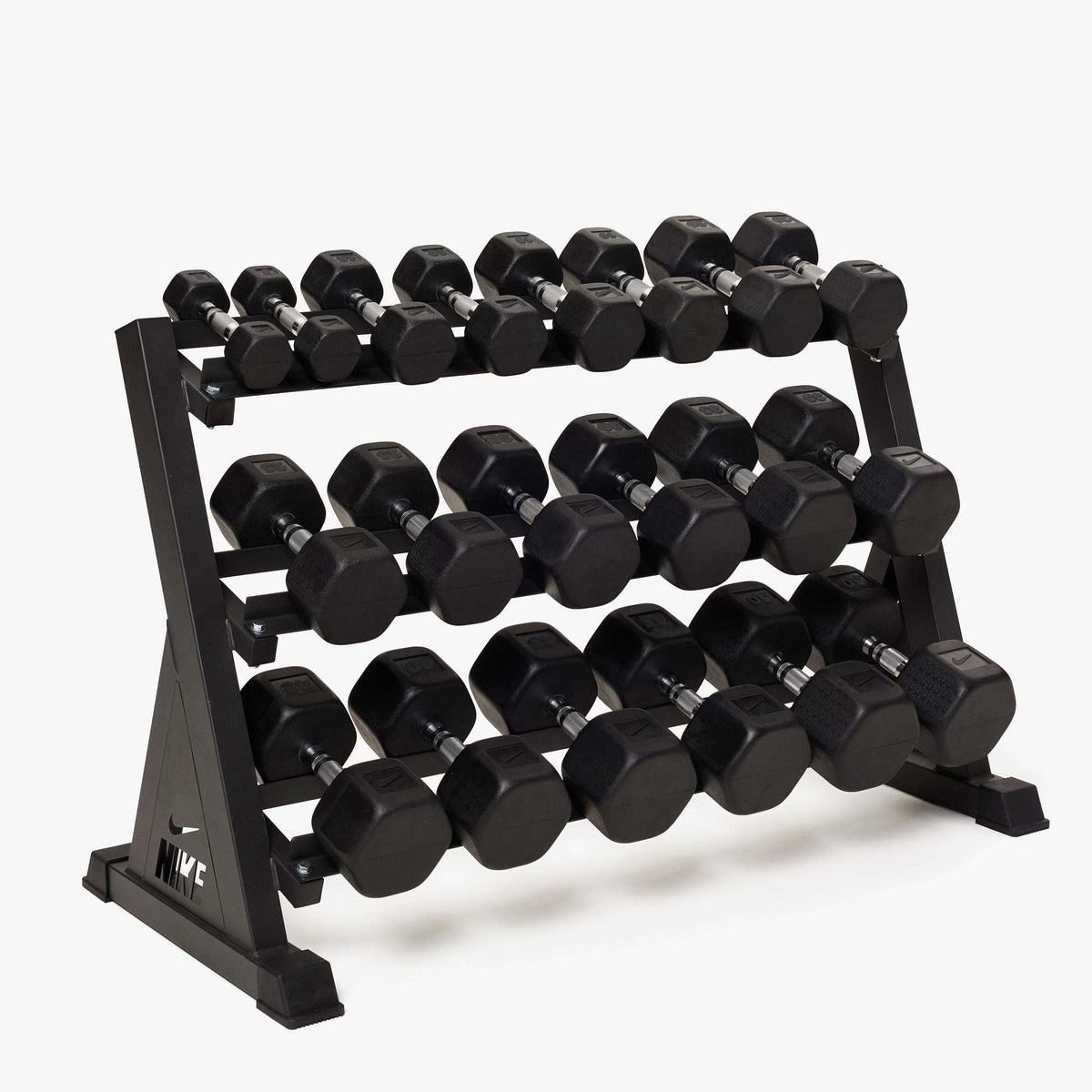 Nike Half Rack / Black/Black Dumbbells + Black/White Plates / 20 kg Orange SWOOSH | Nike Half Rack / Black/Black Dumbbells + Black/White Plates / 20 kg Red SWOOSH | Nike Half Rack / Black/Black Dumbbells + Black/White Plates / 20 kg Black ("Just Do It") | Nike Half Rack / Black/Black Dumbbells + Black/White Plates / 15 kg Orange SWOOSH