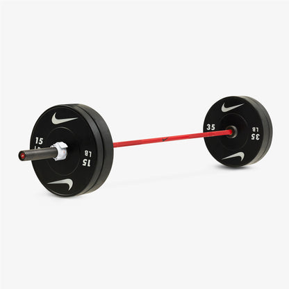 Nike Coated Premium Red SWOOSH / Nike Black Bumper Plates / 35 and 15 lb pairs