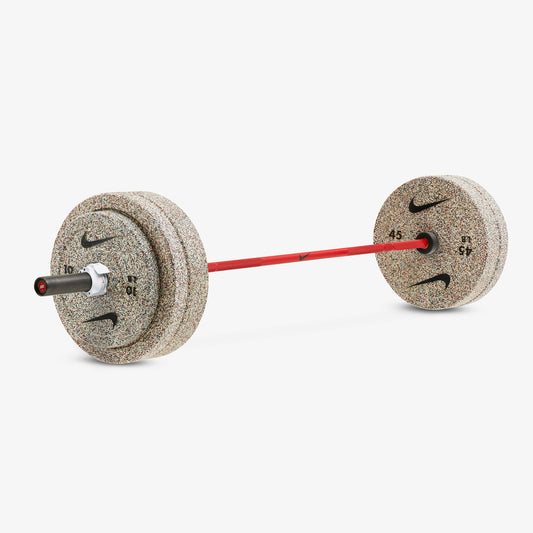 Nike Coated Premium Red SWOOSH / Nike Grind Bumper Plates / 45 25 and 10 lb pairs