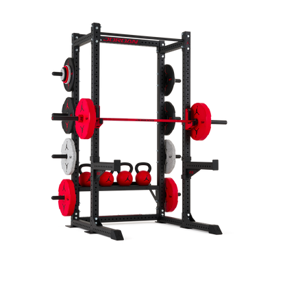 Shown with shelf, spotter arms and barbell, all sold separately