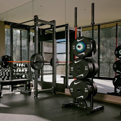 Nike Squat Cage / Black Bumper Plates / 20 kg Nike Strength Shield - Black ("Just Do It")